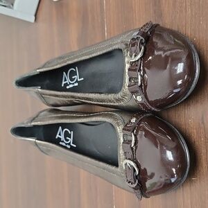 AGL Size 37.5 Brown Metallic Leather Ballet Flats